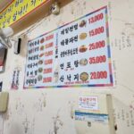 가게 벽면에 붙어있는 메뉴판 사진.